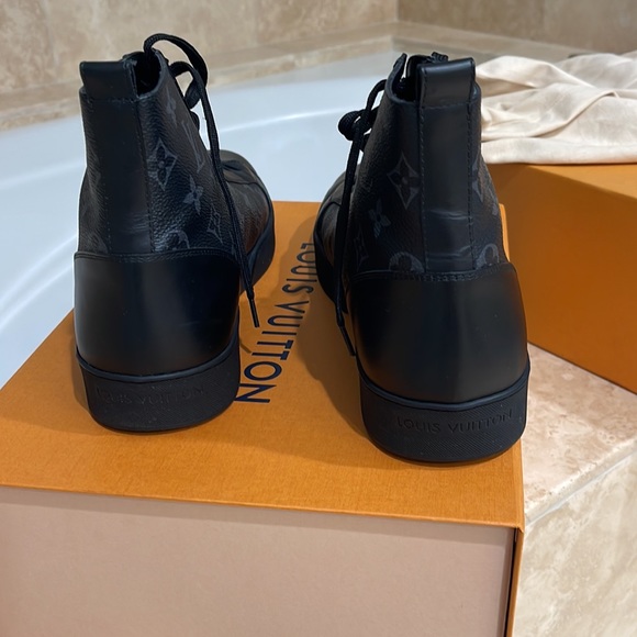 Louis Vuitton Black Leather Monogram Eclipse Sneakers - Picture 4 of 7